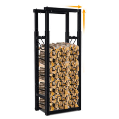 SWANEW Verstellbare Kaminholzregal, Feuerholzregal Metall, Brennholzregal mit 4 Haken