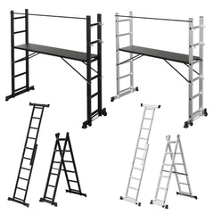 SWANEW Mehrzweckleiter, Arbeitsgerüst, bis max. 150 Kg, 4 in 1 Aluminium Leiter, 6+6 Stufen
