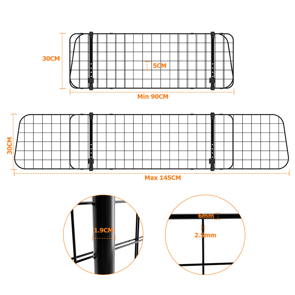SWANEW Hundegitter Auto, Autoschutzgitter Verstellbare Breite, Kopfstützen-Hundegitter mit Sicherheitsgurt Hundeschutzgitter