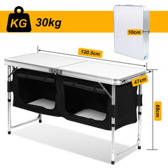 SWANEW Campingküche Küchenbox Zwei Desktops Windschutz Alu Spritzschutz Faltschrank