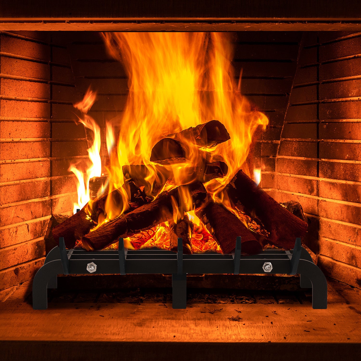 SWANEW Kaminrost Gussrost Holzregal Feuerrost für Kamineinsatz V-förmig
