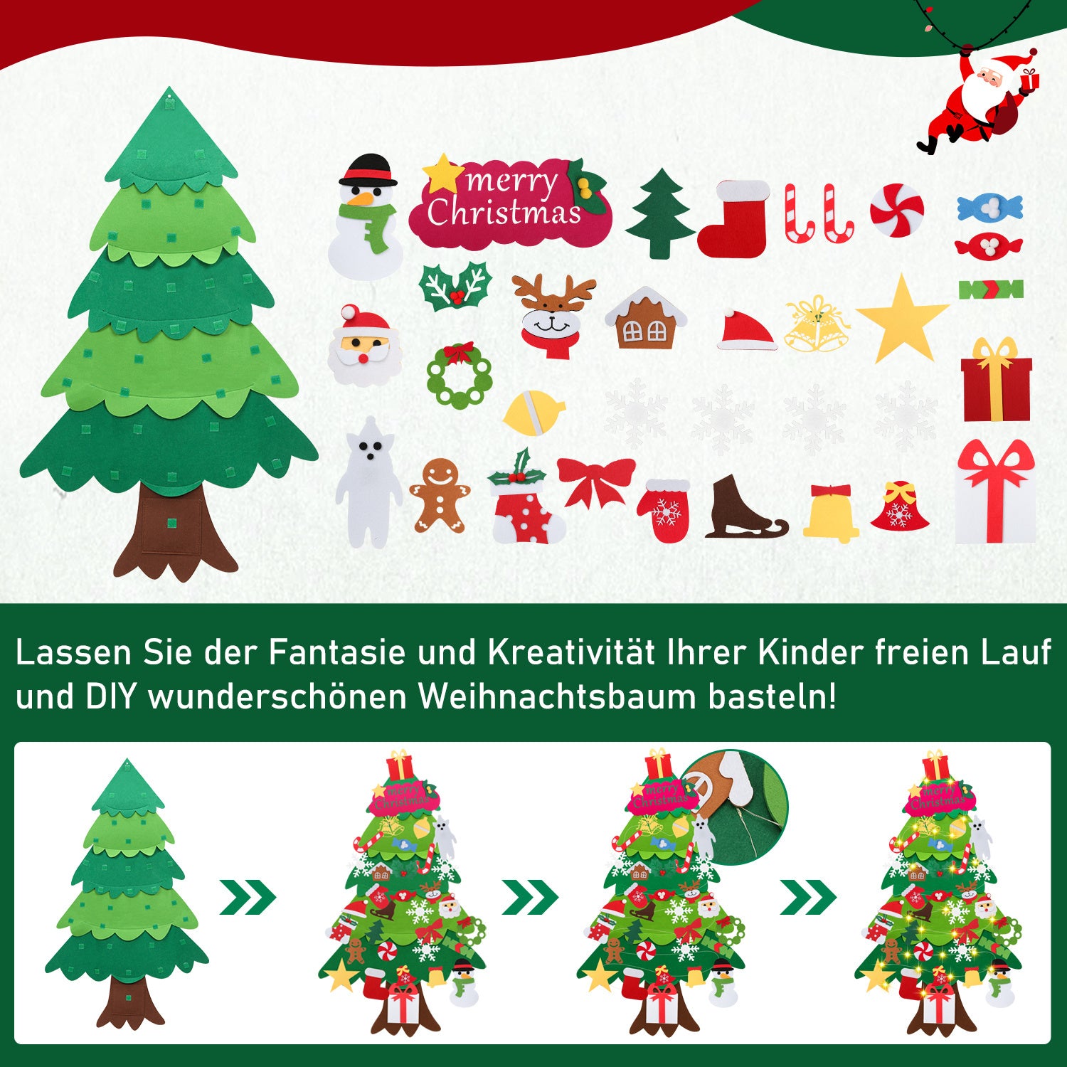 SWANEW Filz Weihnachtsbaum, DIY Lichterketten für Kinder