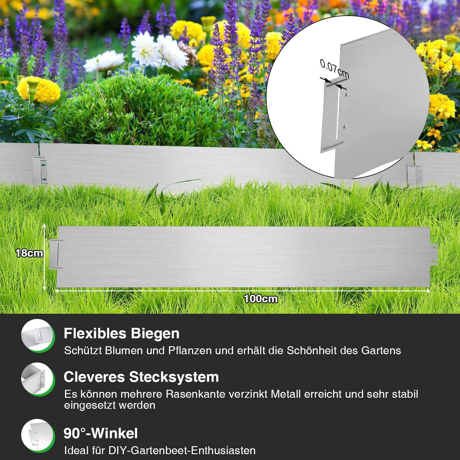 Rasenkante verzinkt Metall Höhe 15cm/18cm