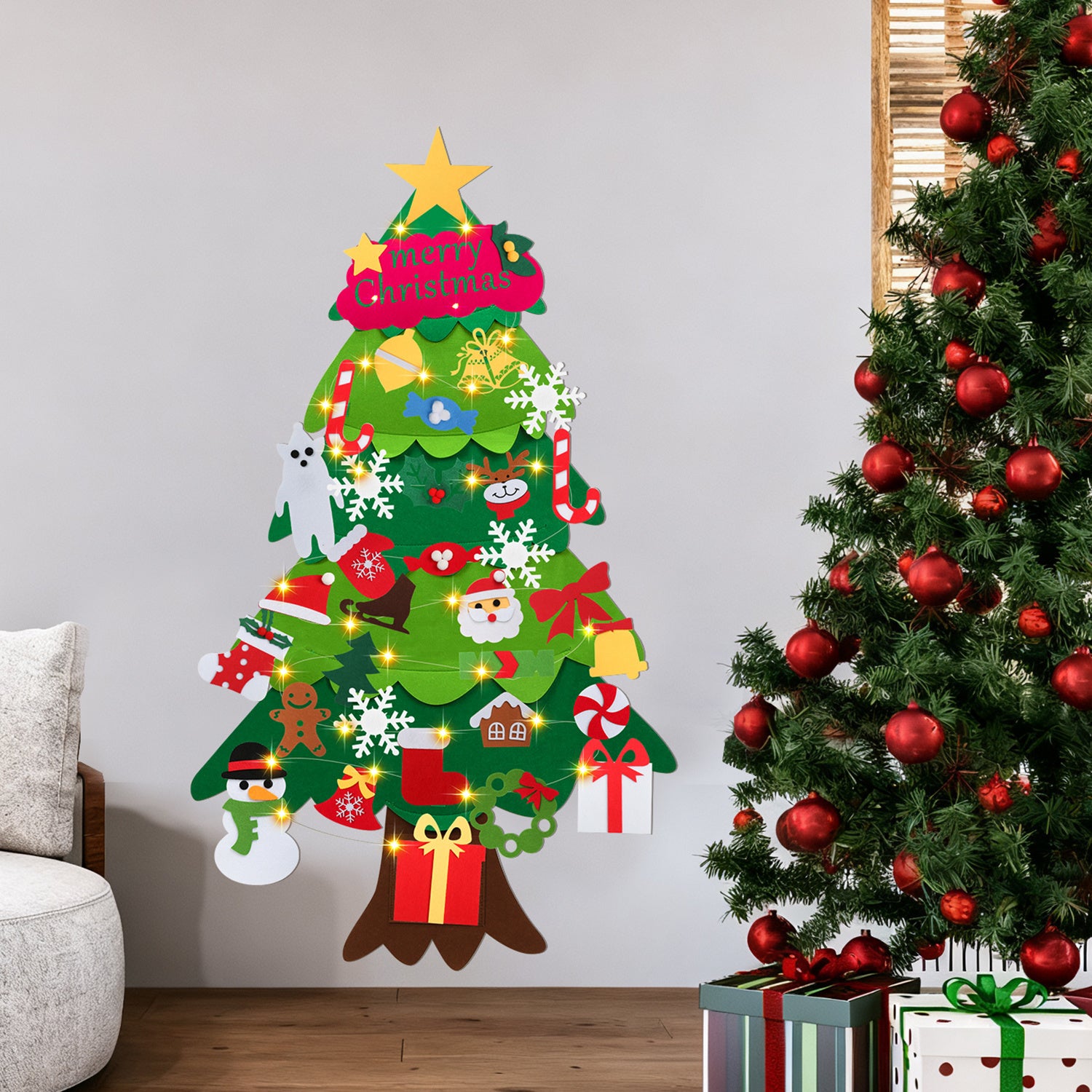 SWANEW Filz Weihnachtsbaum, DIY Lichterketten für Kinder