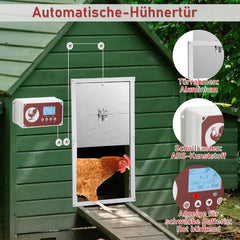 SWANEW Automatische Hühnerklappe Hühnertür Elektrische Hühnerklappe Hühnerhaus Chicken-Door mit Lichtsensor, Zeitschaltuhr, LED Display