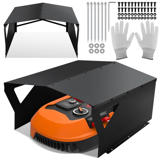 SWANEW Mähroboter Garage, Garage für Robotermäher, Verzinktes Blech, 78x60x34cm, Carport Überdachung für Rasenroboter