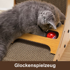 SWANEW Katzen Kratzbrett L förmig Kratzpappe Kratzmatte Eckkratzbrett, 62 cm Hohe Katzenkratzbrett mit Ballspielzeug