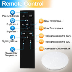 SWANEW 24W Led Deckenleuchte Dimmbar, Sternenhimmel Deckenlampe, mit Fernbedienung, 2160LM, 2700-6500K, IP44