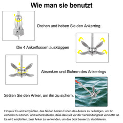 SWANEW Bootsanker mit 20m reißfesten Ankerleine Klappanker Faltanker 0.7kg/1.5kg