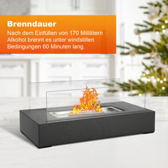 SWANEW Tischkamin Bioethanol, Dekokamin, Tischfeuer mit Löschstab Ethanol, 35 x 18 x 15 cm