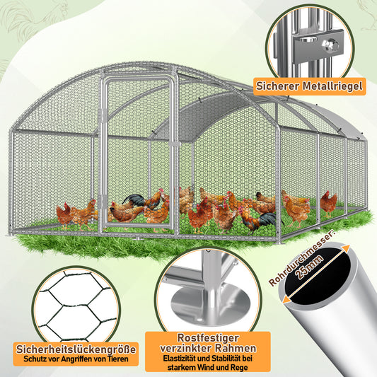 SWANEW Hühnerstall, 3x6x2m Kuppel Dach Hühnerhaus Freilaufgehege, Tiergehege