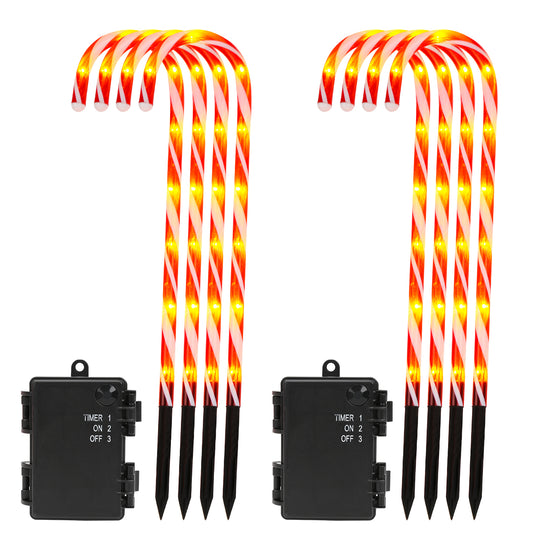 SWANEW Zuckerstangen LED Garten Weihnachtsdeko, 4/8 Stück Zuckerstange Weihnachts Dekoration Leuchtstab Außen, mit Erdspieß, wasserdichte Batteriebox