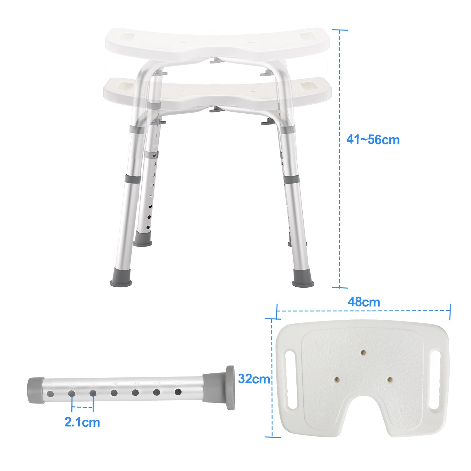 Duschhocker Duschstuhl Höhenverstellbar 41-56 cm