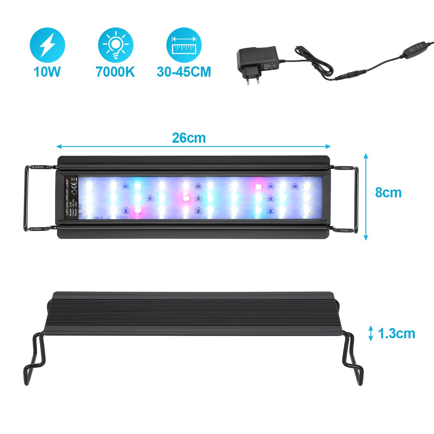 SWANEW Aquarium LED Beleuchtung RGB Spectrum, Aquarienbeleuchtung Dimmbare, Aquarium Lampe mit ausziehbarer Halterung, Aquariumleuchte