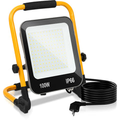 SWANEW LED Baustrahler 50W-200W, Arbeitsleuchte IP66 Wasserdicht, LED-Strahler mit 3M Kabel, und Faltbarer Ständer, 6000K Kaltweiß Fluter für Werkstatt  (mit Stecker)