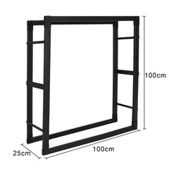 SWANEW Kaminholzregal innen metall Brennholzregal für innen außen, Kaminholzständer, Holzstapelhilfe, Schwarz