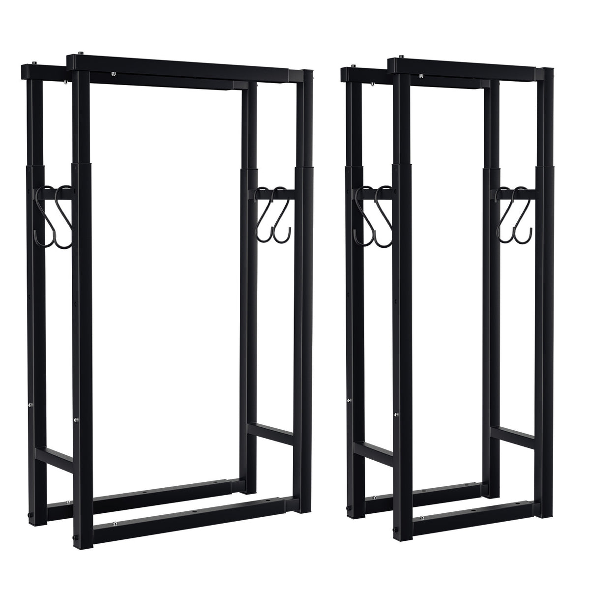 SWANEW Verstellbare Kaminholzregal, Feuerholzregal Metall, Brennholzregal mit 4 Haken