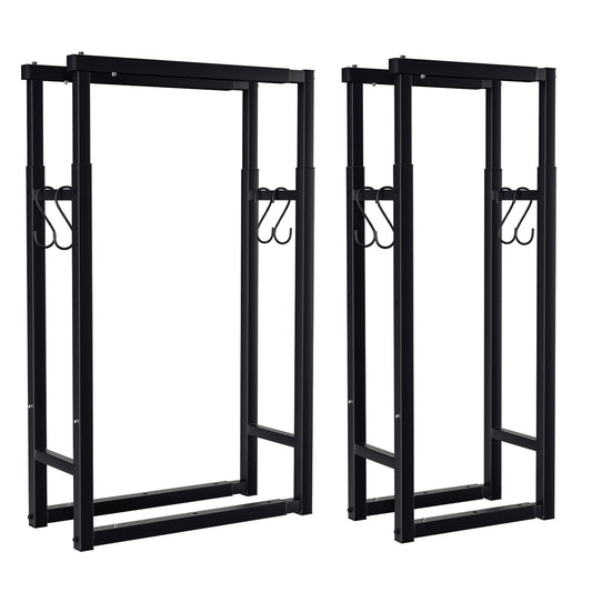 SWANEW Verstellbare Kaminholzregal, Feuerholzregal Metall, Brennholzregal mit 4 Haken