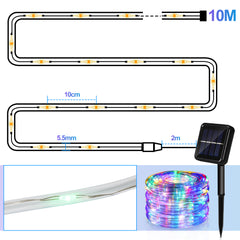 SWANEW Solar LED Lichtschlauch für Außen, 100 LEDs Lichterschlauch, IP65 LED Lichterkette, 8 Beleuchtungsmodi, 10-30m [Energieklasse F]