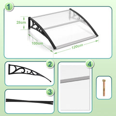 SWANEW Vordach für Haustür, 5 mm Überdachung, Transparentes Pultbogenvordach, Polycarbonat Pultvordach, Türdach für draußen