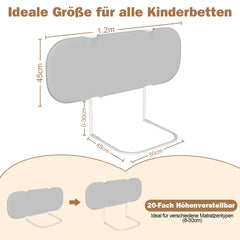 SWANEW Bettgitter Rausfallschutz Klappbar, 120/150/180cm, Höhenverstellbar, Bettschutzgitter, Tragbar Kinderbettgitter