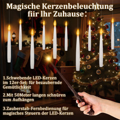 SWANEW 12Stk LED Schwebende Kerzen mit Fernbedienung und Timer, LED Zauberstab Kerzen, Halloween Weihnachten Deko