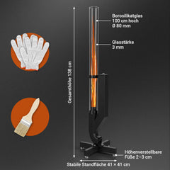 SWANEW 138 cm Pelletfackel Feuerrohr, 3 mm Glasrohr, Kohlenstoffstahl