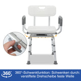 SWANEW Duschstuhl 360°Drehbarer, Höhenverstellbar Duschsitz mit abnehmbaren Armen und Rückenlehne,  Badehocker, rutschfest, Stabil
