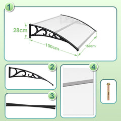 SWANEW Vordach für Haustür, 5 mm Überdachung, Transparentes Pultbogenvordach, Polycarbonat Pultvordach, Türdach für draußen