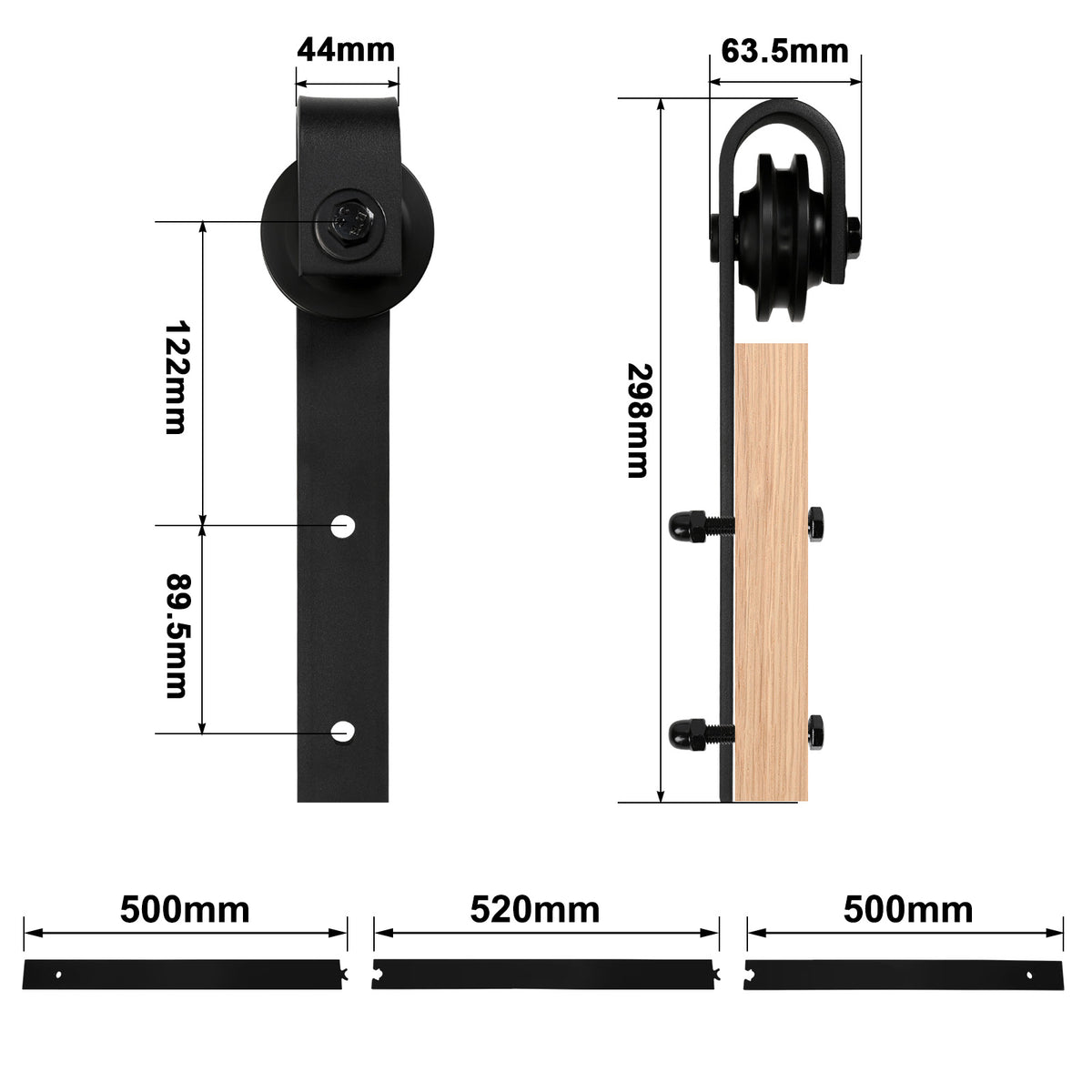 SWANEW Schiebetürbeschlag Schiebetürsystem Zubehörteil HolzSchiebetür Set mit Laufrollen und Schiene für schiebetür Zubehör Kohlenstoffstahl