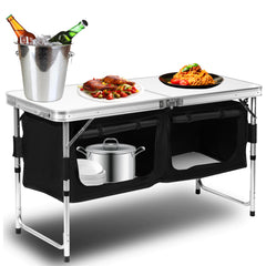 SWANEW Campingküche Küchenbox Zwei Desktops Windschutz Alu Spritzschutz Faltschrank