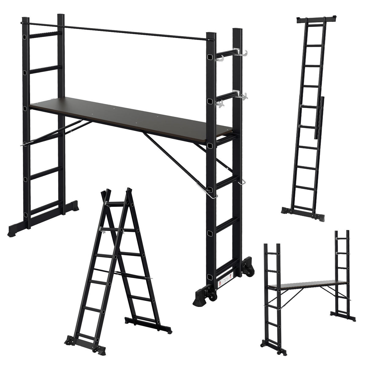 SWANEW Mehrzweckleiter, Arbeitsgerüst, bis max. 150 Kg, 4 in 1 Aluminium Leiter, 6+6 Stufen