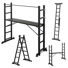 SWANEW Mehrzweckleiter, Arbeitsgerüst, bis max. 150 Kg, 4 in 1 Aluminium Leiter, 6+6 Stufen