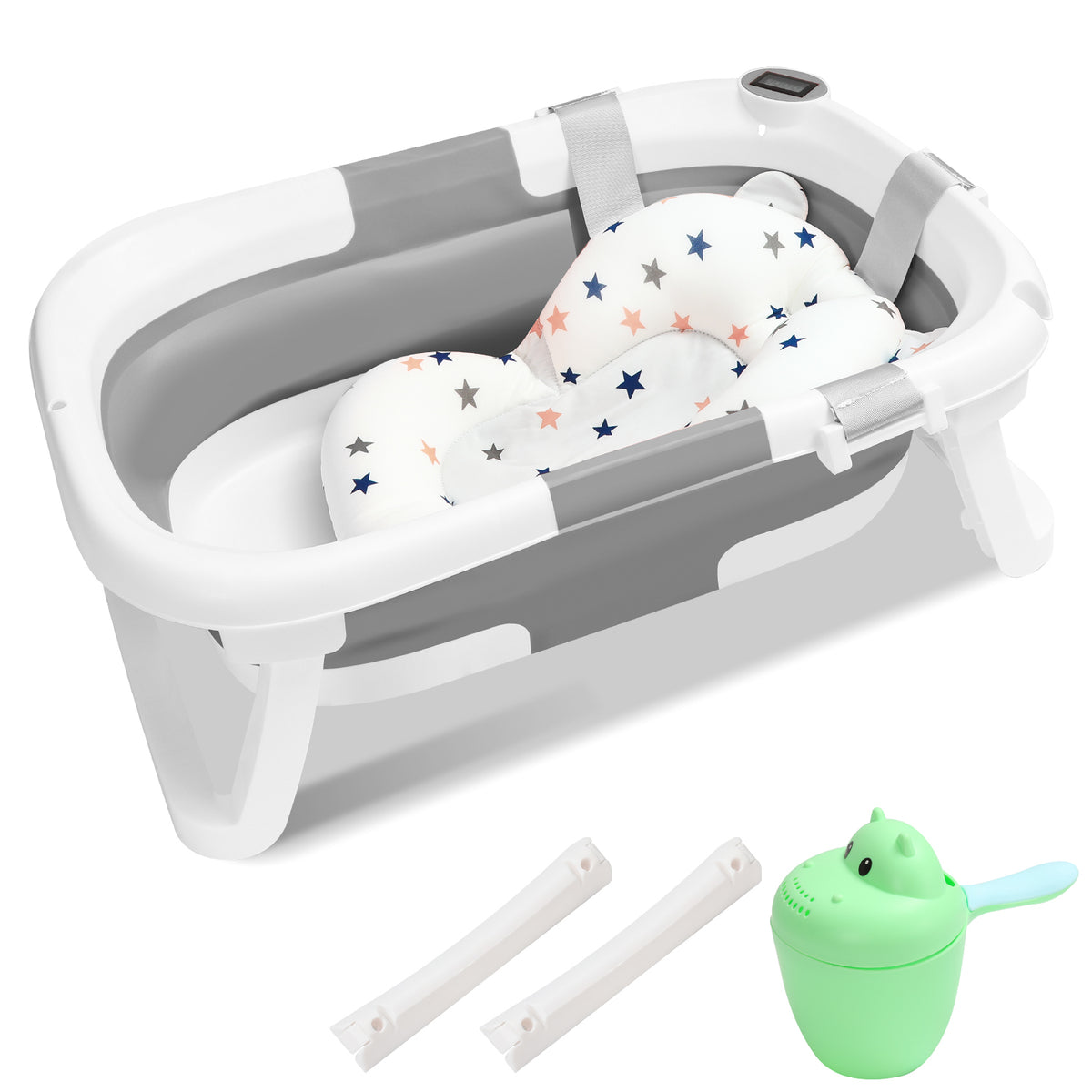 SWANEW 50L Baby Badewanne, Faltbare babywanne mit Anti Stütze, baby wanne mit Echtzeit-Temperaturmessung, Badewanneneinsatz Baby-Badewanne, für Babys 0-6 Jahre