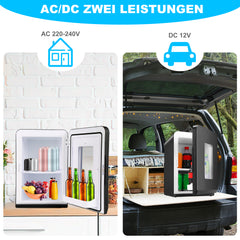 SWANEW 2in1 Mini Kühlschrank Kühlbox 15L, Tragbarer Kühl- und Heizkühlschrank mit 220V AC/12V DC für den Auto- und Heimgebrauch [Energieklasse F]