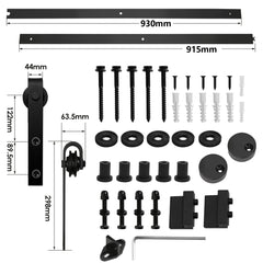 SWANEW Schiebetürbeschlag Schiebetürsystem Zubehörteil HolzSchiebetür Set mit Laufrollen und Schiene für schiebetür Zubehör Kohlenstoffstahl