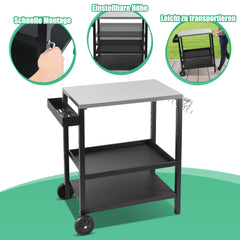 SWANEW Grillwagen, Grilltisch Höhenverstellbar, BBQ Arbeitsfläche, auf Rädern