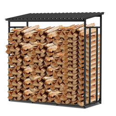 SWANEW Brennholzregal Grau Stahl mit Dach Holzlagerung Verzinkt Stapelhilfe Plane Schutz 185 x 70 x 185 cm