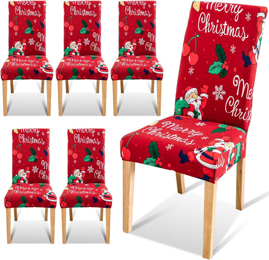 SWANEW Stuhlhussen Weihnachten, 6/12X elastische Stuhlbezüge, Stuhlüberzug