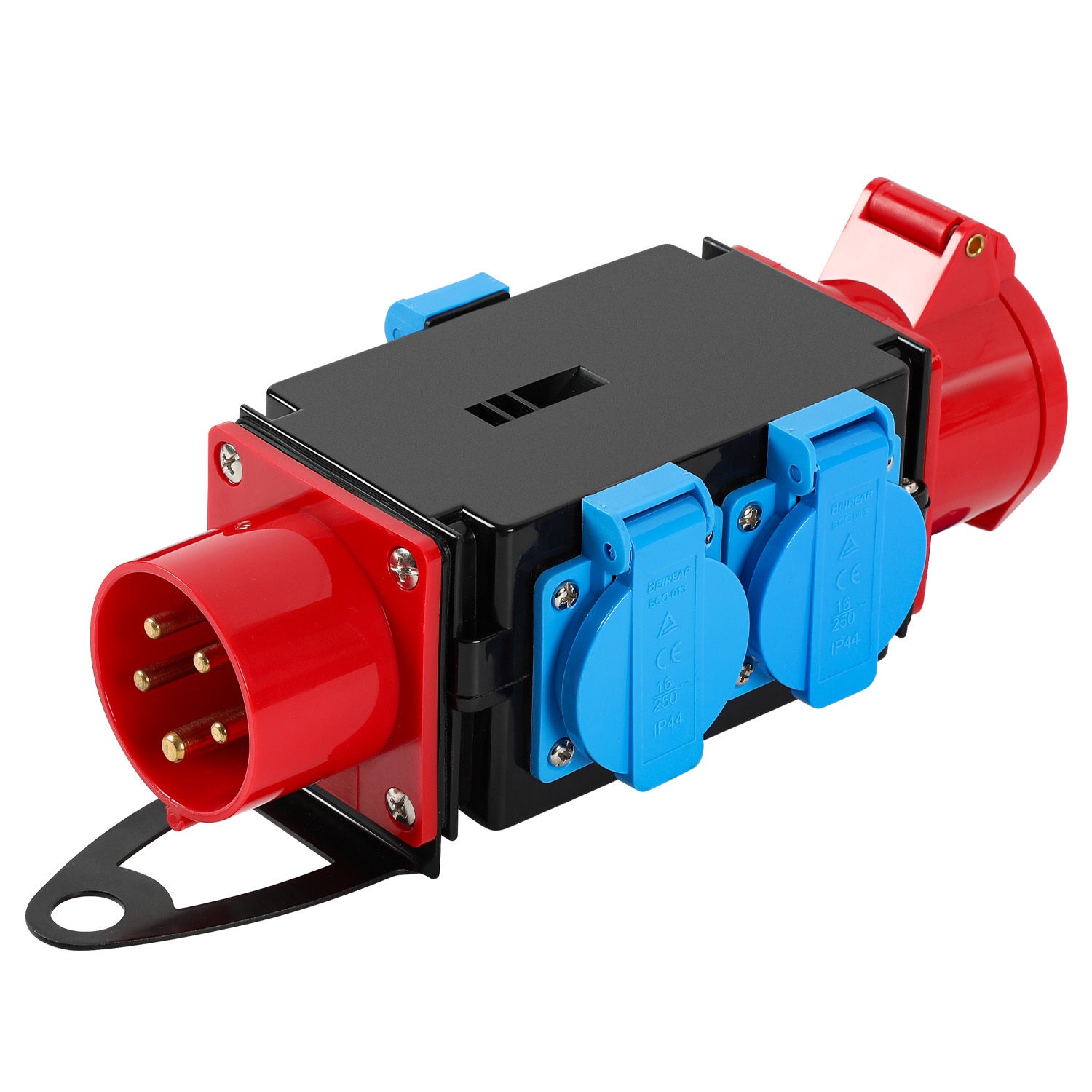 SWANEW Baustromverteiler, CEE 400V/16A+3 x 230V Kraftstrom Starkstrom Verteiler, Schutzkontaktsteckdosen Industrie Stromverteiler, 5 Polig IP44, Mit Sicherheitsklappdeckeln