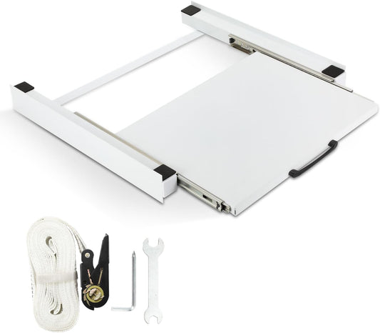 SWANEW Zwischenbaurahmen mit Ausziehplatte für Trockner und Waschmaschine, 60x60 cm Verbindungsrahmen Waschmaschine trockner mit Ablage, Universell Verbindung für Waschmaschine Trockner