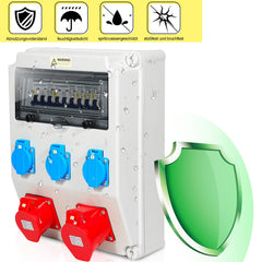 SWANEW Wandverteiler mit Leitungsschutzschalter,5 Polig Baustromverteiler, Stromverteiler 3x230V+1x16A+1x32A/400V CEE, Verteiler IP44