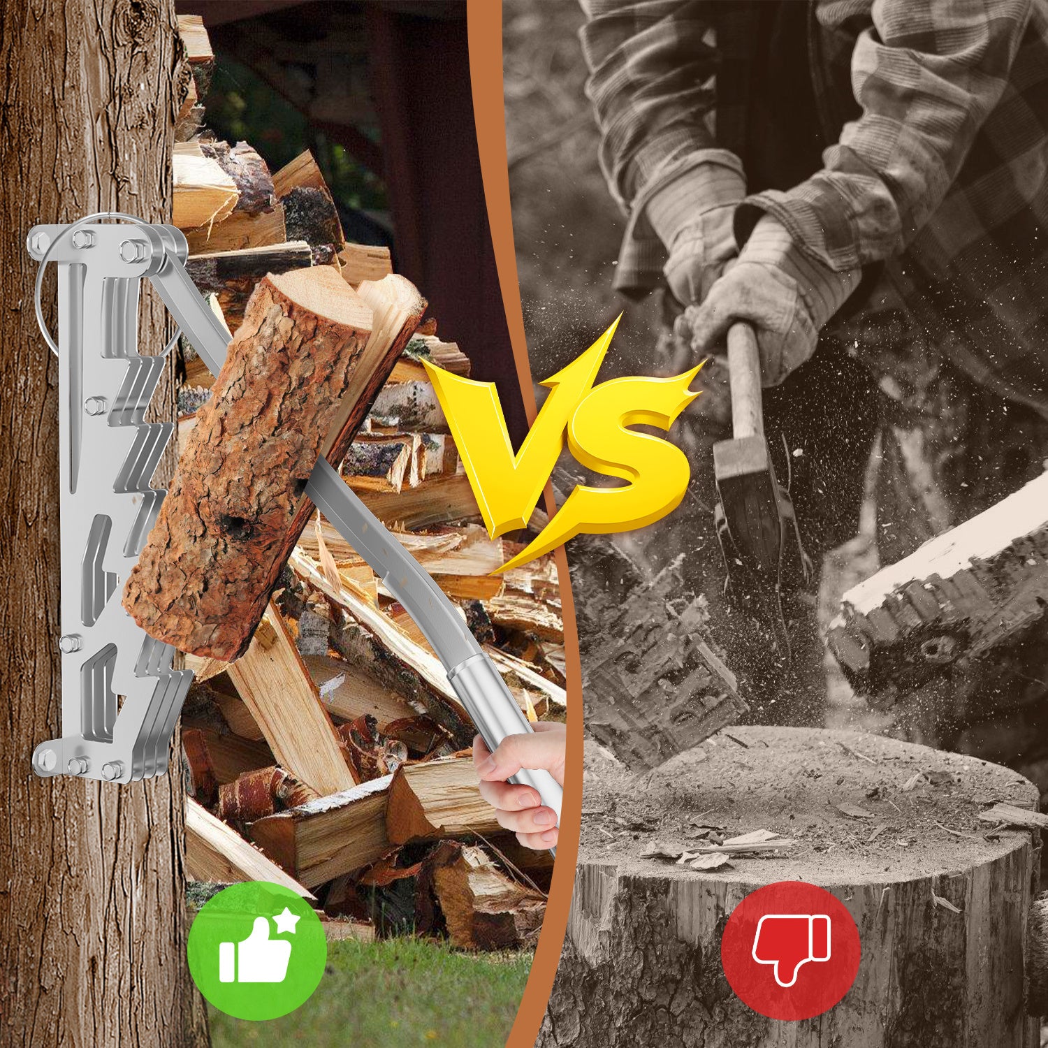 SWANEW Holzspalter manuell, Handholzspalter, Brennholzspalter, Wandhalterung