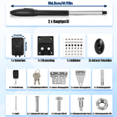 SWANEW Automatischer Flügeltorantrieb, Doppelflügeltorantrieb, Torantrieb Drehtorantrieb Toröffner Drehtoröffner Set Max 6m, 300kg / 3m pro Flügel (50Wx2)