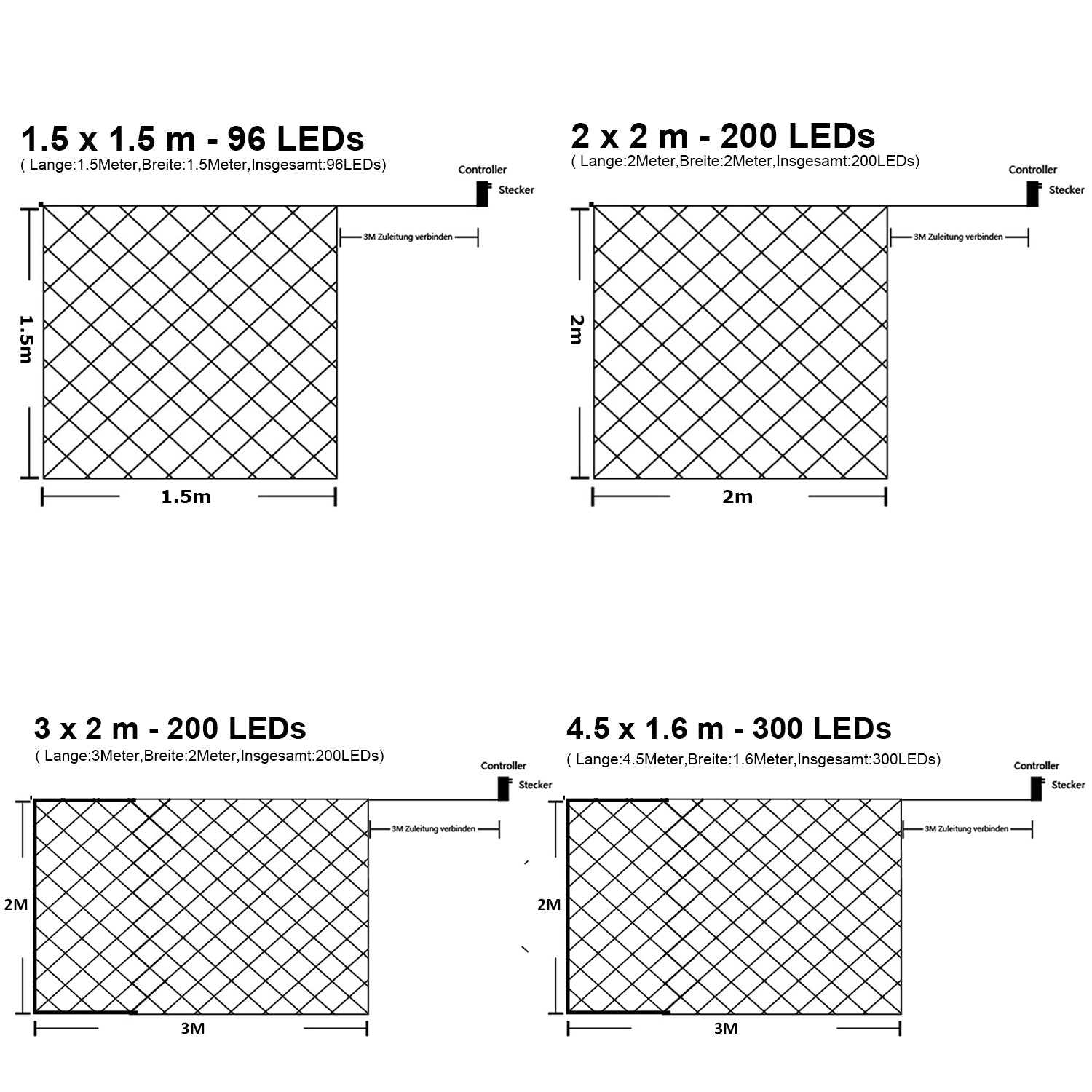 SWANEW LED Lichternetz Außen LED Lichtervorhang Lichterkette Netzlicht mit 8 Modi,  Memory-Funktion, IP44 Wasserdicht [Energieklasse G]