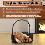 SWANEW Feuerholzablage Tragbarer Kaminholzkorb mit Griff Kompakter Kaminholzregal  40x30x46cm