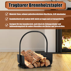 SWANEW Feuerholzablage Tragbarer Kaminholzkorb mit Griff Kompakter Kaminholzregal  40x30x46cm