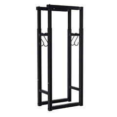 SWANEW Verstellbare Kaminholzregal, Feuerholzregal Metall, Brennholzregal mit 4 Haken