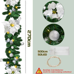 SWANEW 2.7M Weihnachtsgirlande, Künstlich Tannengirlande mit Beleuchtung inkl.Deko, Batteriebetrieben mit 50 LEDs Warmweiß, Weihnachtskranz Weihnachtsdeko Girlande