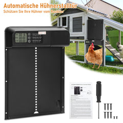 SWANEW Automatische Hühnerklappe mit Timer/Manuell/Anti-Tamper Modus, elektrische Hühnerklappe, LED Display, Intelligenter Einklemmschutz Automatisch Hühnertür, Türöffner für Hühnerstall